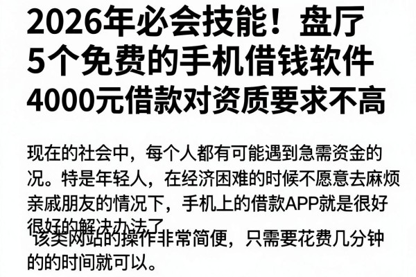 2026年必会技能！盘点5个免费的手机借钱软件，4000元借款对资质要求不高