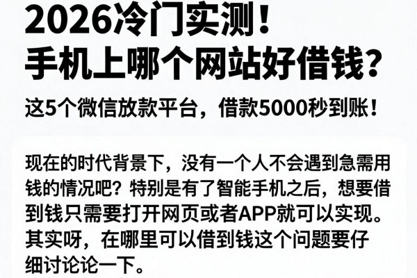2026冷门实测!手机上哪个网站好借钱?这5个微信放款平台,借款5000秒到账!