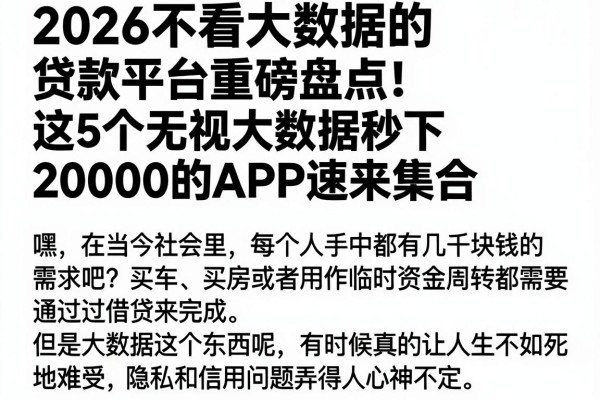 2026不看大数据的贷款平台重磅盘点!这5个无视大数据秒下20000的APP速来集合