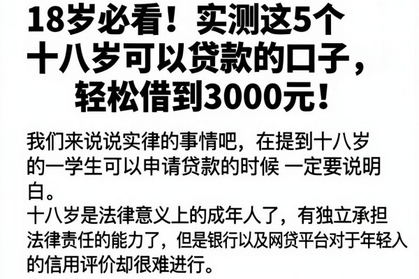 18岁必看！实测这5个十八岁可以贷款的口子，轻松借到3000元