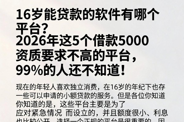 16岁能贷款的软件有哪个平台？2026年这5个借款5000资质要求不高的平台，99%的人还不知道！