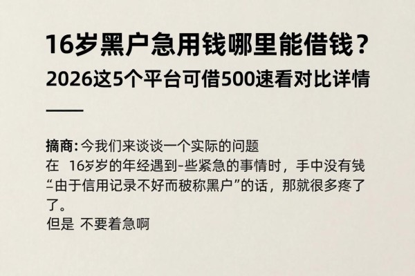 16岁黑户急用钱哪里能借钱？2026这5个平台可借500速看对比详情