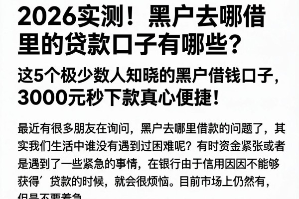 2026实测！黑户去哪借里的贷款口子有哪些？这5个极少数人知晓的黑户借钱口子，3000元秒下款真心便捷！