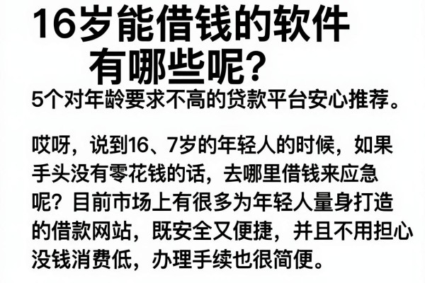 16岁能借钱的软件有哪些呢？5个对年龄要求不高的贷款平台安心推荐