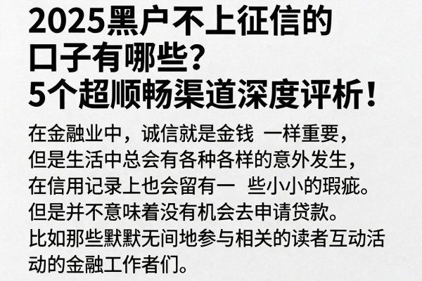 2025黑户不上征信的口子有哪些？5个超顺畅渠道深度评析！