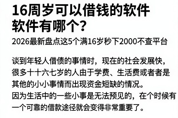16周岁可以借钱的软件有哪个?2026最新盘点这5个满16岁秒下2000不查平台