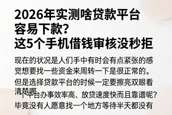 2026年实测啥贷款平台容易下款？这5个手机借钱审核没秒拒