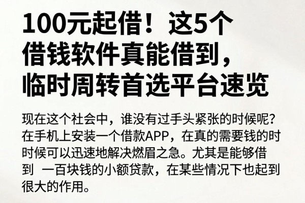 100元起借!这5个借钱软件真能借到,临时周转首选平台速览