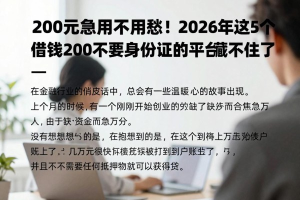 200元急用不用愁!2026年这5个借钱200不要身份证的平台藏不住了