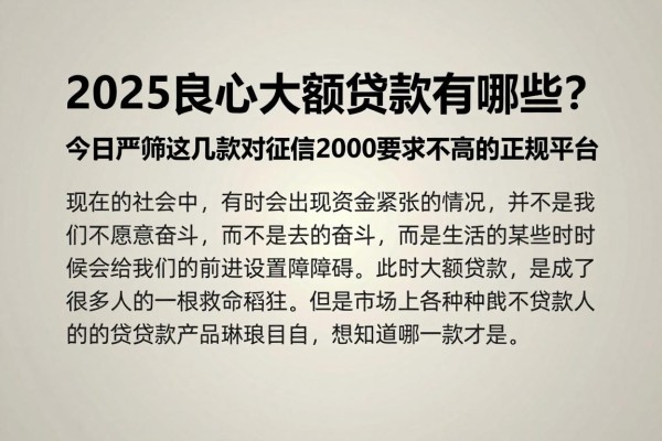 2025良心大额贷款有哪些?今日严筛这几款对征信2000要求不高的正规平台
