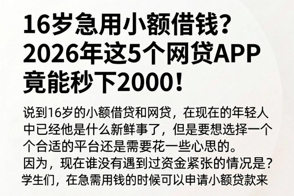 16岁急用小额借钱？2026年这5个网贷APP竟能秒下2000！