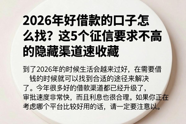 2026年好借款的口子怎么找？这5个征信要求不高的隐藏渠道速收藏