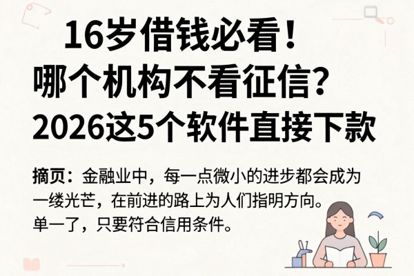16岁借钱必看！哪个机构不看征信？2026这5个软件直接下款