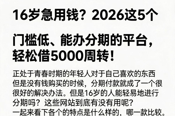 16岁急用钱？2026这5个门槛低、能办分期的平台，轻松借5000周转！
