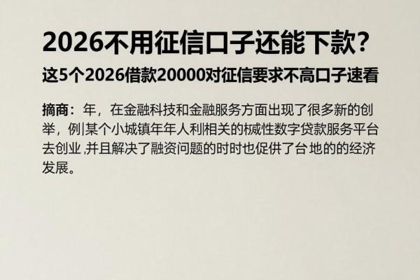 2026不用征信口子还能下款?这5个2026借款20000对征信要求不高口子速看