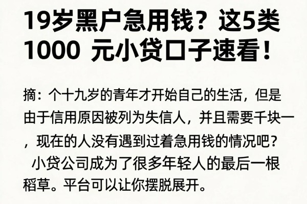 19岁黑户急用钱？这5类1000元小贷口子速看！