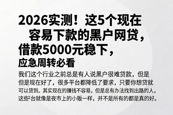 2026实测!这5个现在容易下款的黑户网贷,借款5000元稳下,应急周转必看