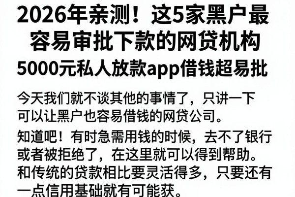 2026年亲测!这5家黑户最容易审批下款的网贷机构,5000元私人放款app借钱超易批