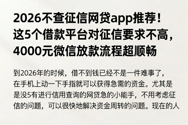 2026不查征信网贷app推荐!这5个借款平台对征信要求不高,4000元微信放款流程超顺畅