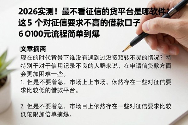 2026实测！最不看征信的贷款平台是哪个软件？这5个对征信要求不高的借款口子，6000元流程简单到爆