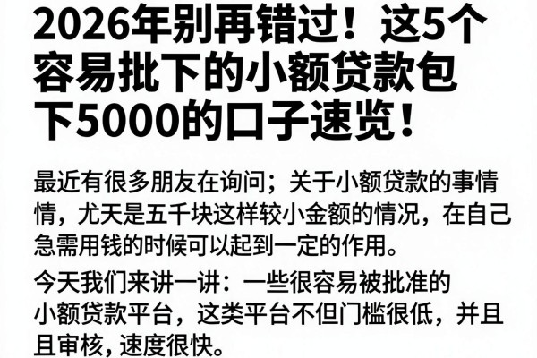 2026年别再错过！这5个容易批下的小额贷款包下5000的口子速览