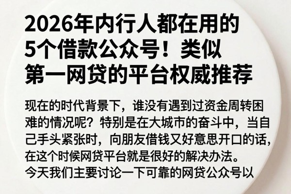 2026年内行人都在用的5个借款公众号!类似第一网贷的平台权威推荐