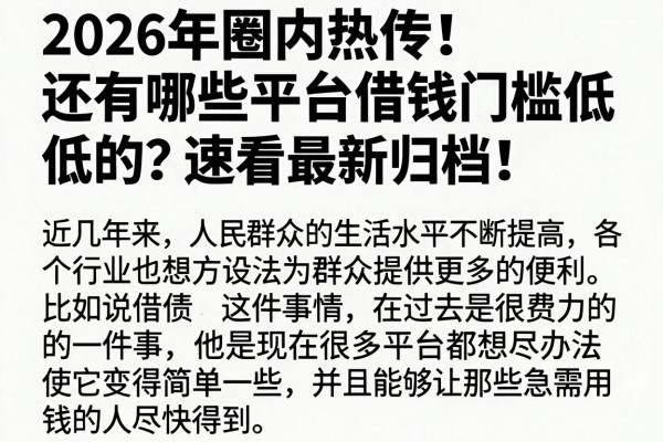 2026年圈内热传!还有哪些平台借钱门槛低的?速看最新归档
