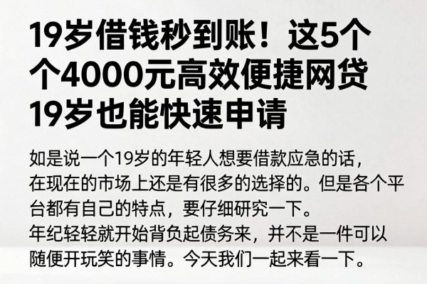 19岁借钱秒到账!这5个4000元高效便捷网贷APP,19岁也能快速申请