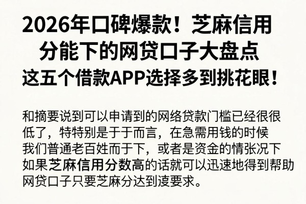 2026年口碑爆款！芝麻信用分能下的网贷口子大盘点，这五个借款APP选择多到挑花眼！
