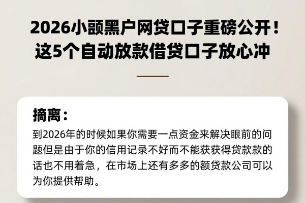 2026小额黑户网贷口子重磅公开！这5个自动放款借钱口子放心冲