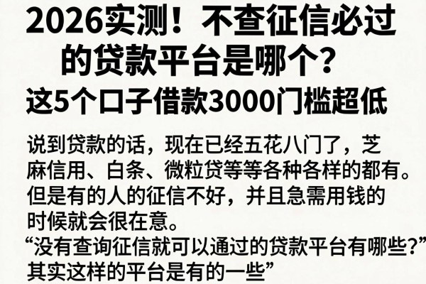2026实测！不查征信必过的贷款平台是哪个？这5个口子借款3000门槛超低