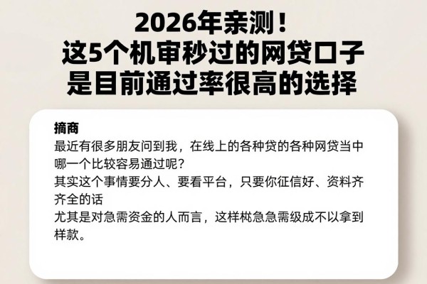 2026年亲测!这5个机审秒过的网贷口子,是目前通过率很高的选择
