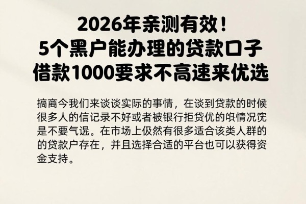 2026年亲测有效!5个黑户能办理的贷款口子,借款1000要求不高速来优选