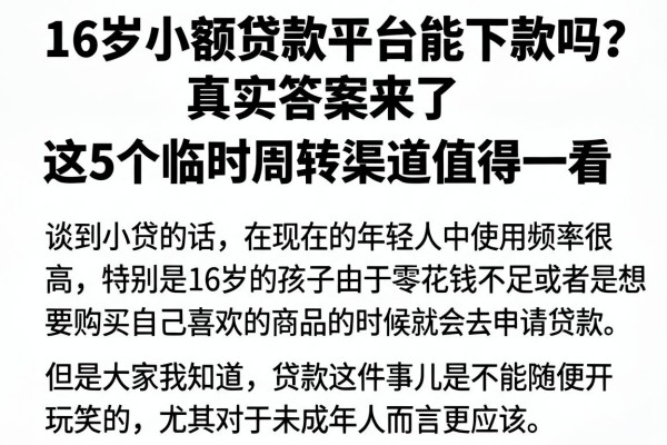16岁小额贷款平台能下款吗?真实答案来了,这5个临时周转渠道值得一看