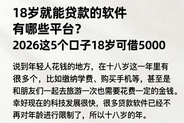18岁就能贷款的软件有哪些平台?2026这5个口子18岁可借5000
