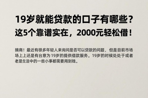 19岁就能贷款的口子有哪些?这5个靠谱实在,2000元轻松借!