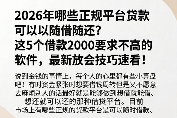 2026年哪些正规平台贷款可以随借随还?这5个借款2000要求不高的软件,最新放款技巧速看!