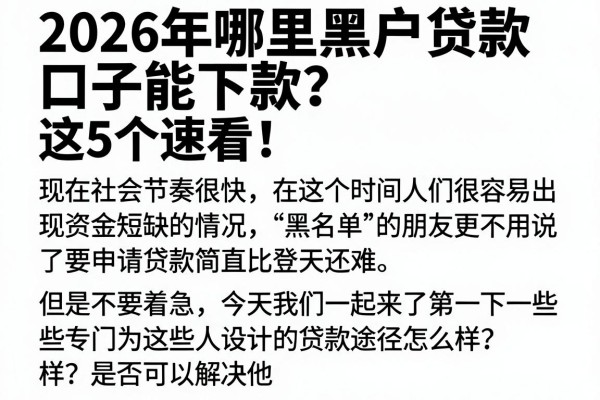 2026年哪里黑户贷款口子能下款?这5个速看,全面阐述!