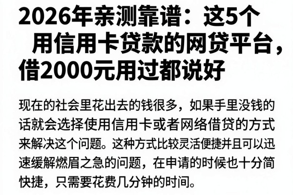 2026年亲测靠谱：这5个用信用卡贷款的网贷平台，借2000元用过都说好