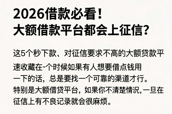 2026借款必看!大额借款平台都会上征信?这5个秒下款、对征信要求不高的大额贷款平台速收藏