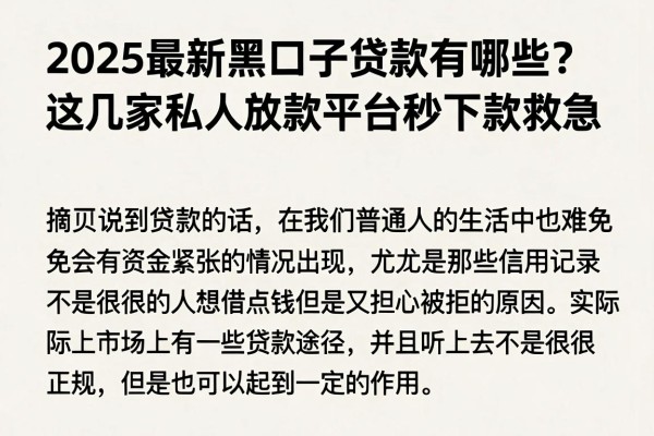 2025最新黑口子贷款有哪些?这几家私人放款平台秒下款救急