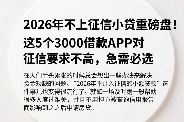 2026年不上征信小贷重磅盘点!这5个3000借款APP对征信要求不高,急需必选