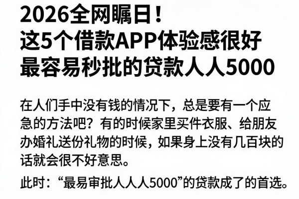 2026全网瞩目!这5个借款APP体验感很好,最容易秒批的贷款人人5000