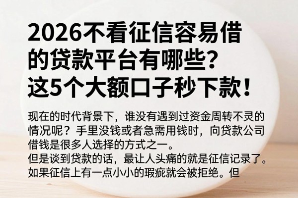 2026不看征信容易借的贷款平台有哪些?这5个大额口子秒下款!
