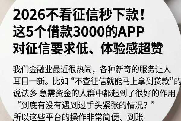 2026不看征信秒下款!这5个借款3000的APP对征信要求低、体验感超赞