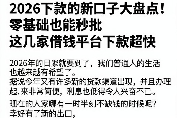 2026下款的新口子大盘点！零基础也能秒批，这几家借钱平台下款超快