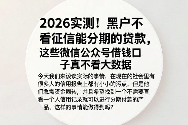 2026实测!黑户不看征信能分期的贷款,这些微信公众号借钱口子真不看大数据