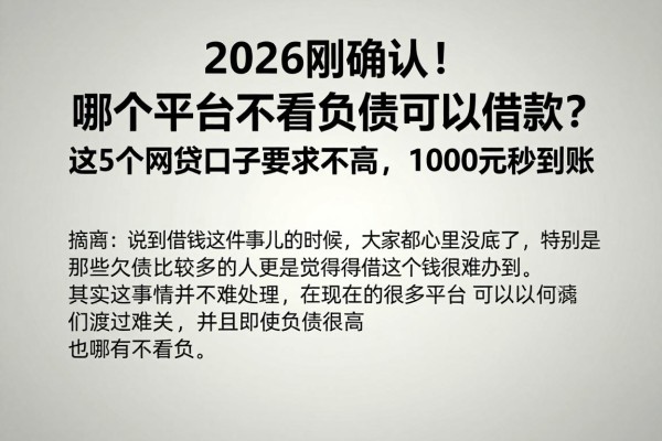 2026刚确认!哪个平台不看负债可以借款?这5个网贷口子要求不高,1000元秒到账