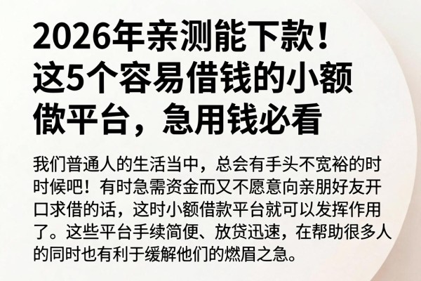 2026年亲测能下款!这5个容易借钱的小额借款平台,急用钱必看