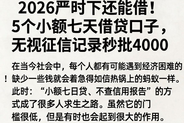 2026严筛下还能借！5个小额七天借贷口子，无视征信记录秒批4000